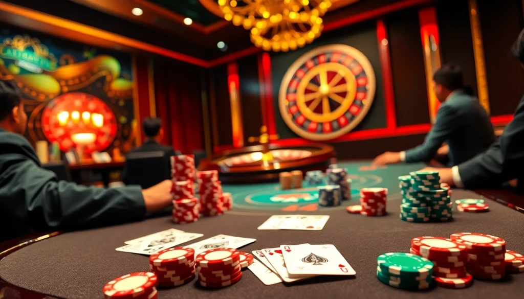 Experience the thrill of game play in a trusted casino with giải mã nhà cái uy tín highlighted through engaged players at a poker table.