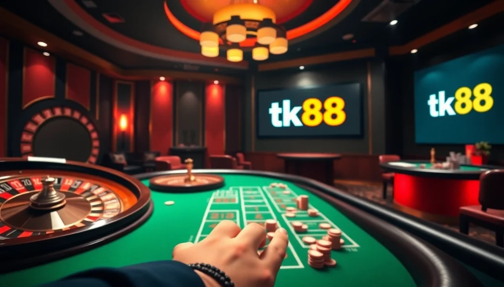 Experience the thrill of online gaming as you access link vào tk88 at a vibrant casino table with energetic gameplay.