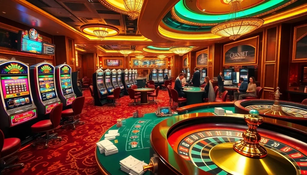 Exciting casino scene at Nhà cái Solarbet showcasing players engaged at blackjack and roulette tables.