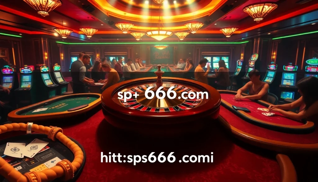 Experience thrilling gameplay at https://sp666io.com/, featuring poker enthusiasts and roulette tables in a glamorous casino setting.