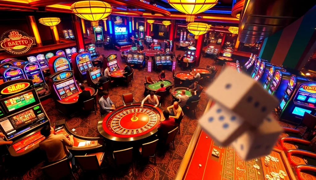 Experience the thrill at Nhà cái TOBET88 with players enjoying intense casino games and vibrant slot machines.