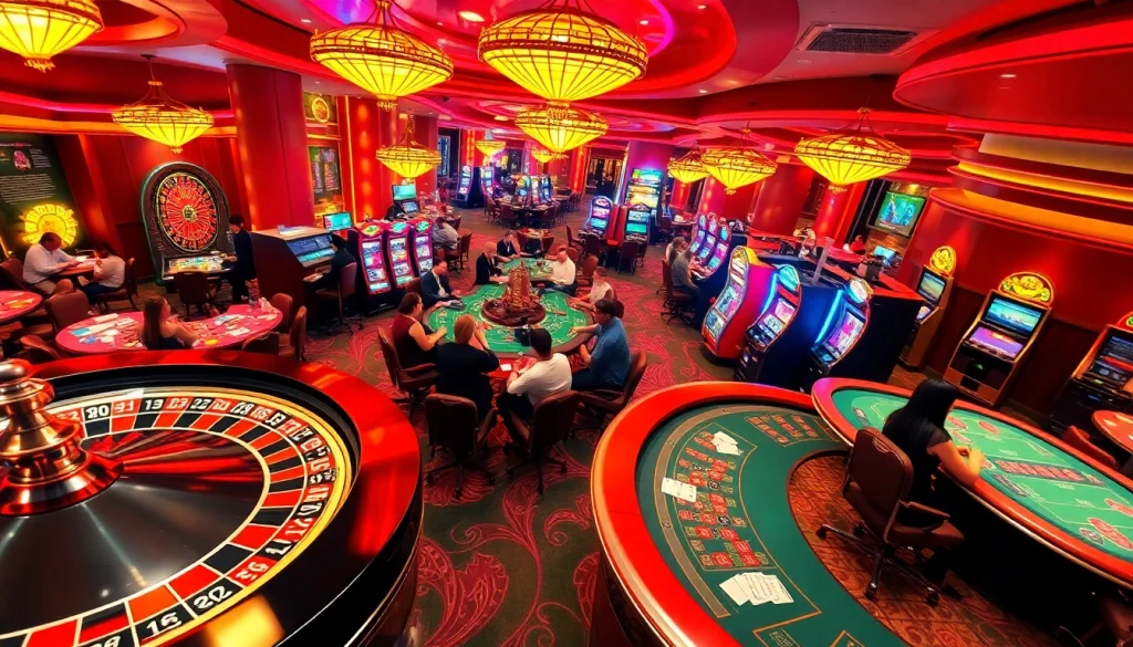 The lively atmosphere of gambling at https://hz88.my/ showcased with roulette, poker, and slot games creating an exciting casino experience.